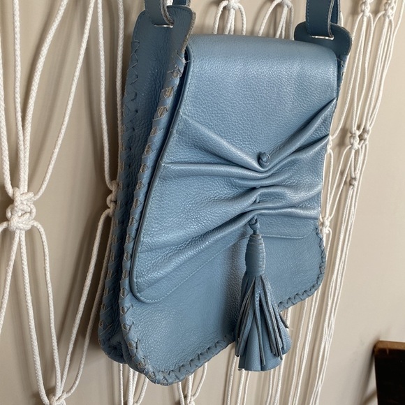 Jill Haber crossbody tassel bag in slate gray blue. High end leather bag! - Picture 5 of 10